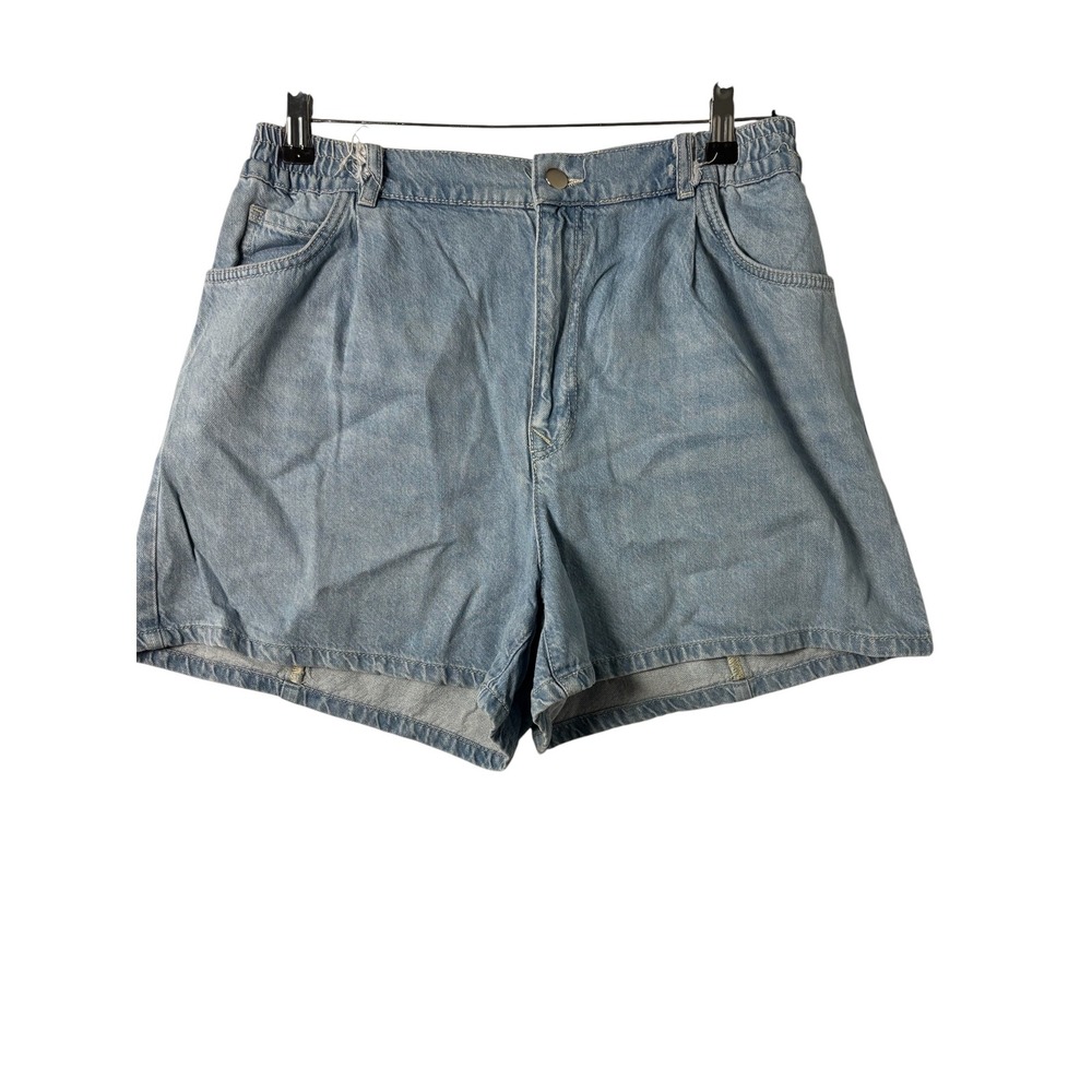 J* Light Wash High Waisted‎ Denim Shorts Elastic Back Pleated Front Blue